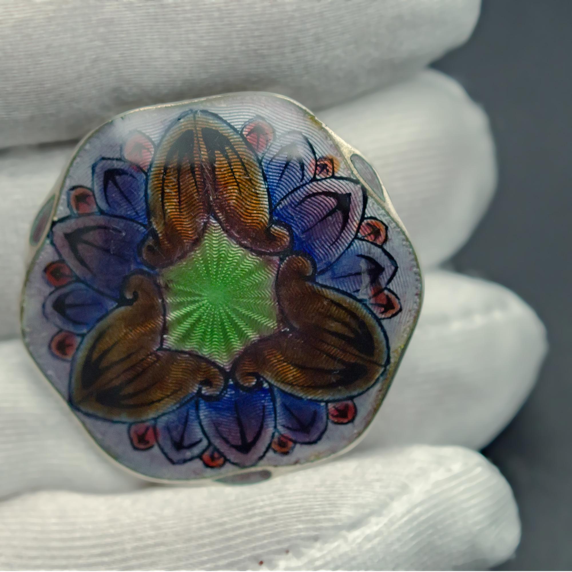 Broche Art Nouveau En Argent Massif émaillé Décor Floral - Ole Nicolai Olberg Norvège - Occasion