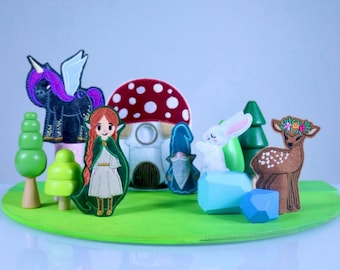 Conjunto de fantoches de dedo de feltro da Floresta Encantada: Brinquedo artesanal para contar histórias
