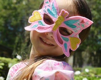 Máscara de borboleta bordada em feltro para crianças: fantasia de baile de máscaras, fita de veludo