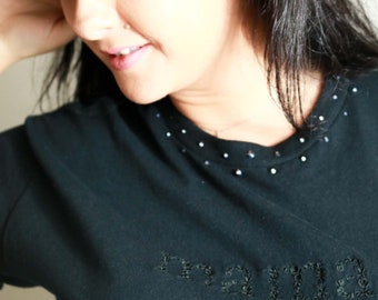 Embroidery mama t-shirt | Mama t-shirt with rhinestones | Mama t-shirt | Mother's Day Gift| Mom Gift