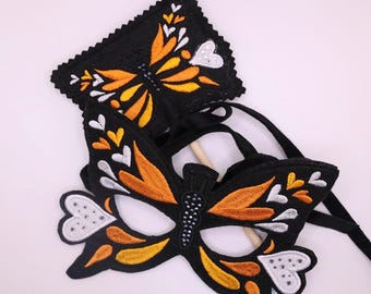Embroidered Butterfly  Mask and Wand Set • Felt Nature Costume Toy