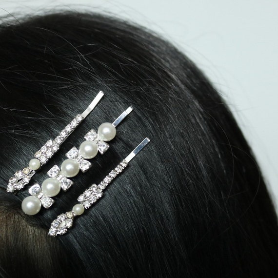 Diamond And Pearl Hair Pins Pearl Hair Pins Diamond Hair Etsy