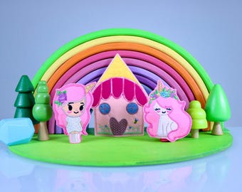 Conjunto de fantoches de dedo de unicórnio em feltro: brinquedo artesanal para contar histórias