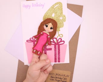 Cartão de aniversário com fantoche de dedo inspirado na Barbie - Balão personalizado para cada idade (1-7 anos)