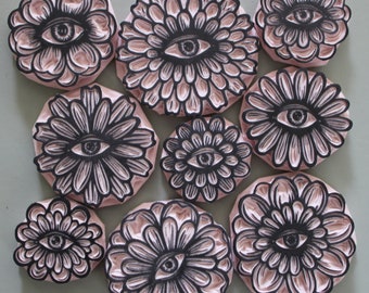 Sellos de goma con forma de globo ocular de flores (GEN 1) (tallados a mano, sin montar)