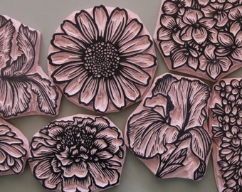 Assorted flower stamps (large) handcarved, unmounted