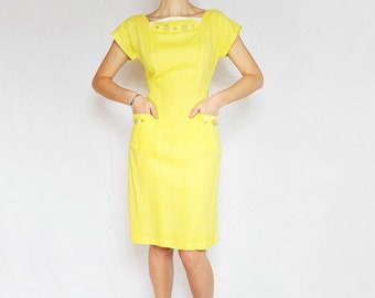 Vintage 1950s yellow pencil dress by Edna Marquardt