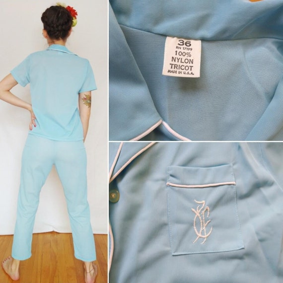 Vintage 1960s sky blue pajama set - image 4