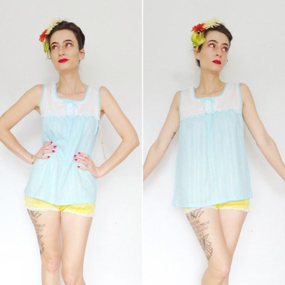 Vintage 1960s sky blue tuxedo style babydoll by S… - image 2