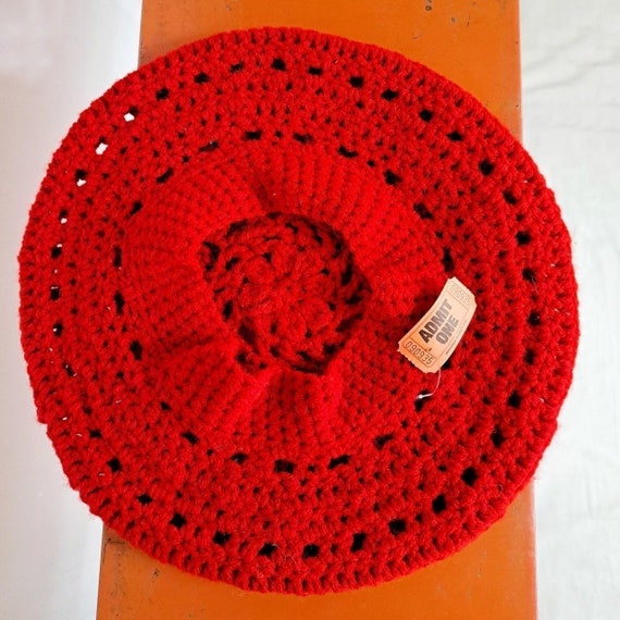 Vintage 1970s red crochet beret hat - image 2