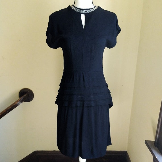 Vintage 1940s black beaded keyhole neck party dres