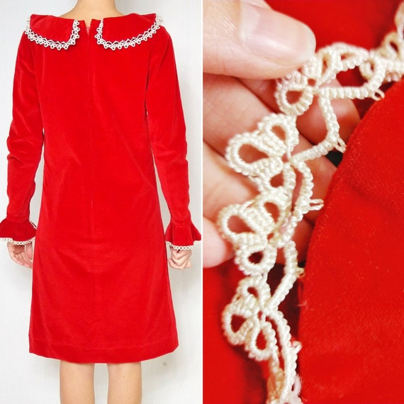 Vintage 1960s red velour ruffled dress - image 5