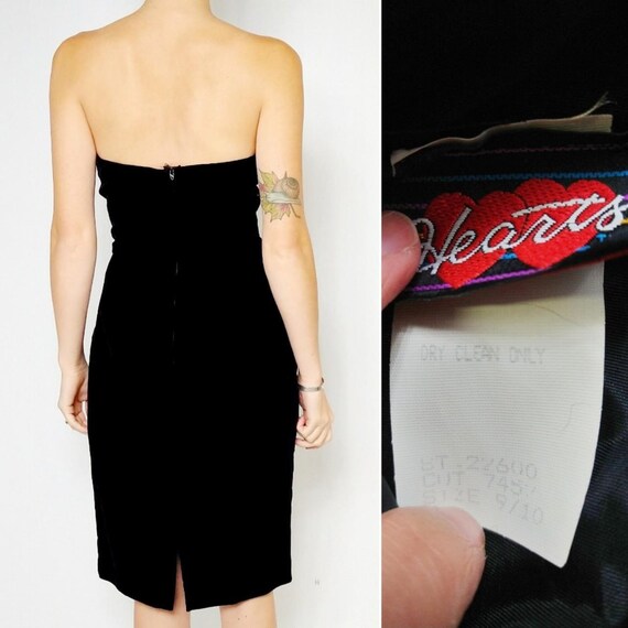 Vintage 1980s black velvet strapless party dress … - image 4