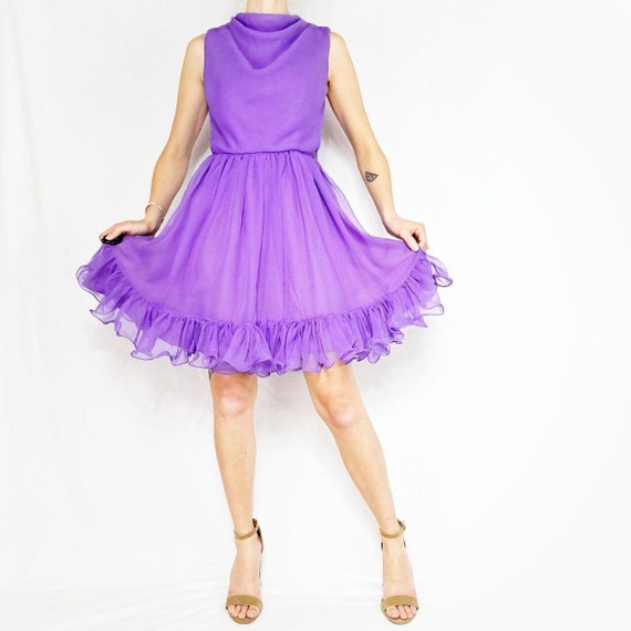 Vintage 1970s purple ruffle party dress by Miss El