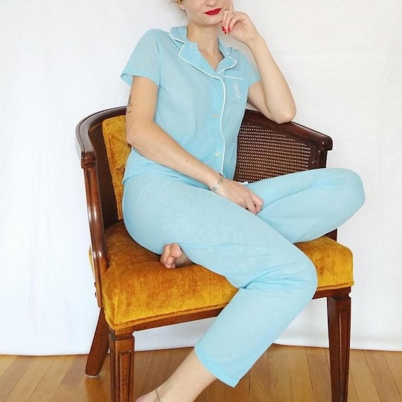 Vintage 1960s sky blue pajama set - image 1