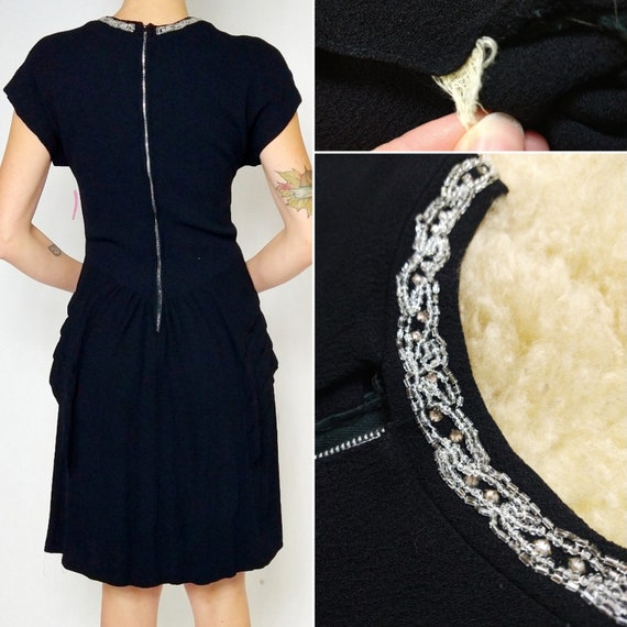 Vintage 1940s black beaded keyhole neck party dre… - image 4