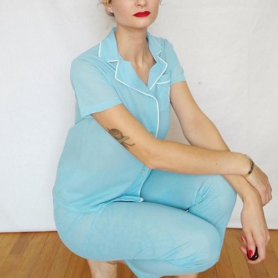 Vintage 1960s sky blue pajama set - image 2