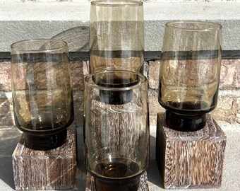 Vintage Libbey Large Tawny Brown Mid Century Glass Tumblers