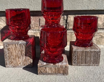 Vintage Georgian Ruby Red Honeycomb Lowball / Shotglasses.