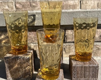 Hazel Atlas Capri Dot/Eldorado Gold Amber Glass Tumblers.