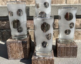 Libbey Frosted Silver Coin Glass Tumblers.