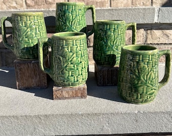 Vintage Brush McCoy Willow Basket Mid Century Coffee Mugs.