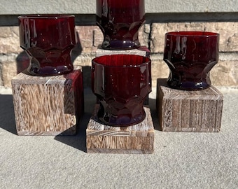 Anchor Hocking Georgian Royal Ruby Honeycomb Cocktail Glasses.