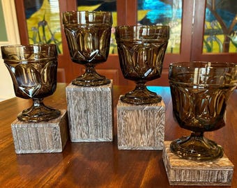 Mid Century Anchor Hocking Fairfield Brown Water Glasses.