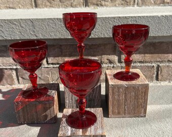 New Martinsville Ruby Red Moondrop Champagne Cocktail Glass.