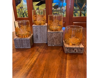 Anchor Hocking Amber Embossed Rose Juice Glasses