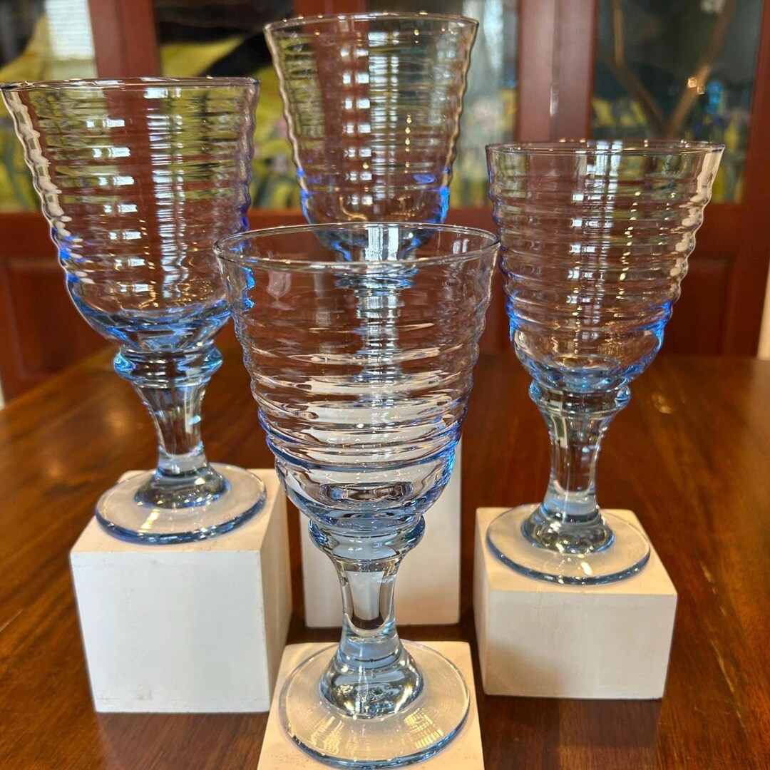 Libbey Ribbed Glassware Libbey Stemmed Sirrus Blue Ribbed Wine Glasses. - Etsy