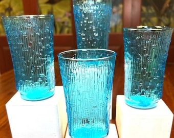 Anchor Hocking Pagoda Laser Blue Glass Tumblers.