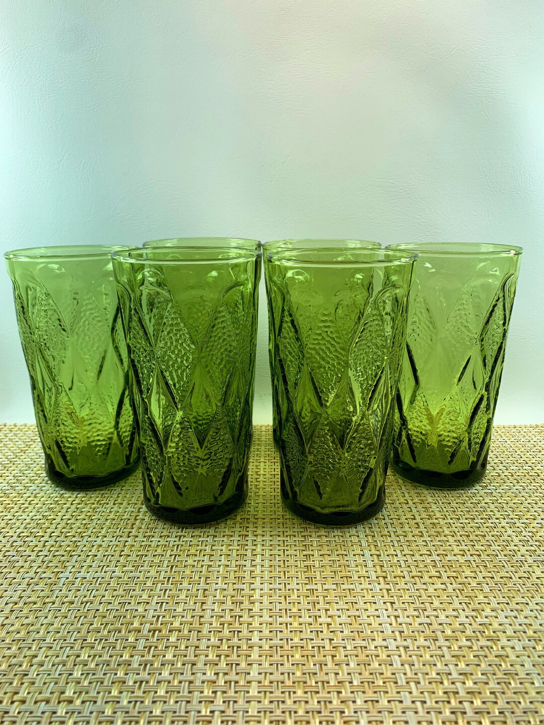 Anchor Hocking Diamond Patterned Avocado Green Glass Tumblers. Etsy