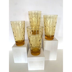 Hazel Atlas Amber Capri Dot Juice Glasses.