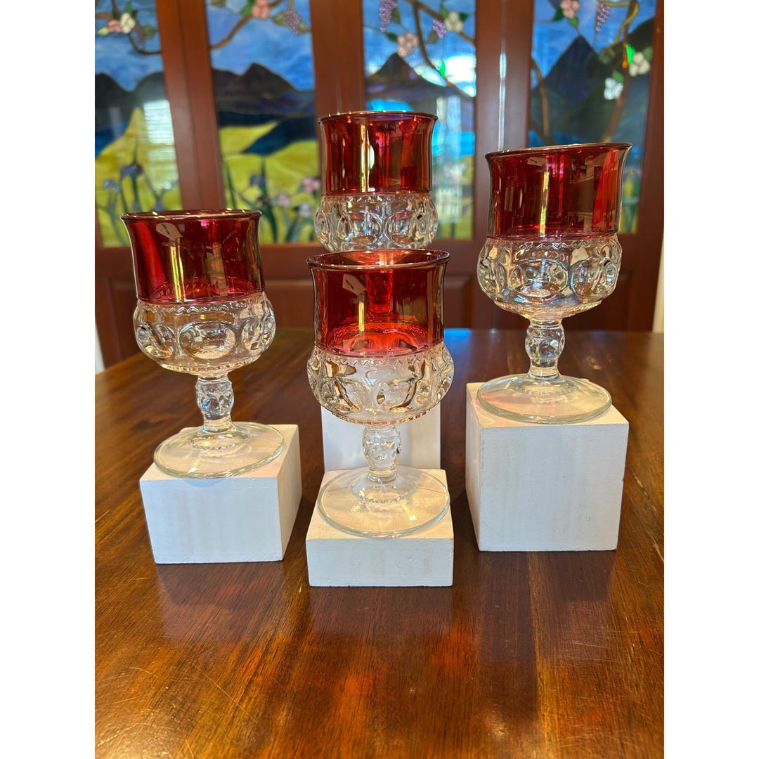 Kings Crown Ruby Red Thumbprint Mid Century Wine Glasses. - Etsy