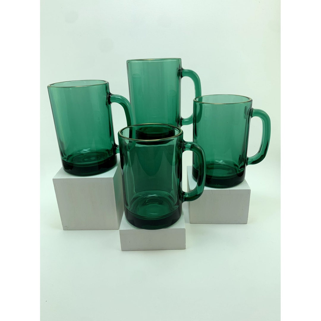 Vintage Emerald Green Glass Coffee Cups Etsy
