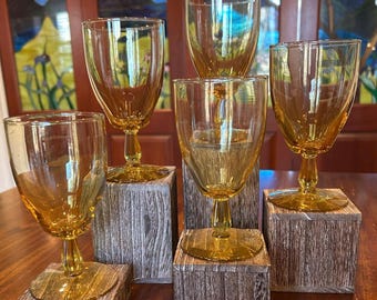 Vintage Honey Amber Mid Century Stemmed Wine Glasses.