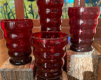 Anchor Hocking Royal Ruby Red Whirly Twirly Juice Glasses.