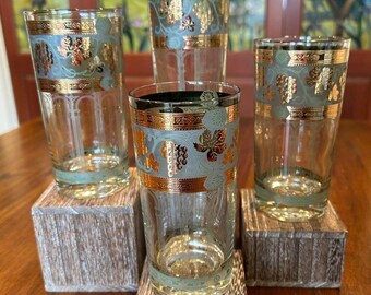 Vintage Mid Century Cera Golden Grape Glass Tumblers.