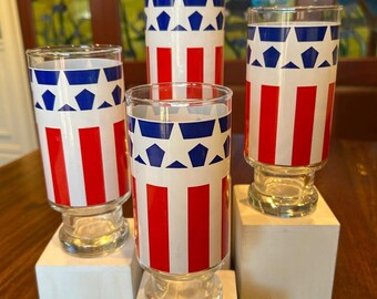 Bicentennial 76 Anchor Hocking American Flag Glass Tumblers.