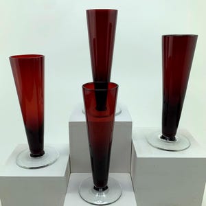 Ruby Red Funnel Shot Glasses.