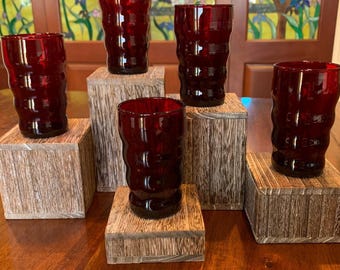 Anchor Hocking Ribbed Ruby Red Juice Glasses.