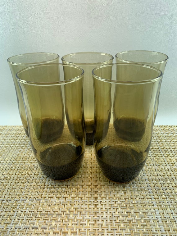 Vintage Libbey Drinking Glasses Tawny Brown Tumbler & Glass Rock