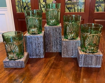 E.A.P.G. National Glass Geneva Emerald Green Lowball Glasses.
