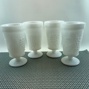 Anchor Hocking Milk Glass Harvest Grape Wine Goblets.