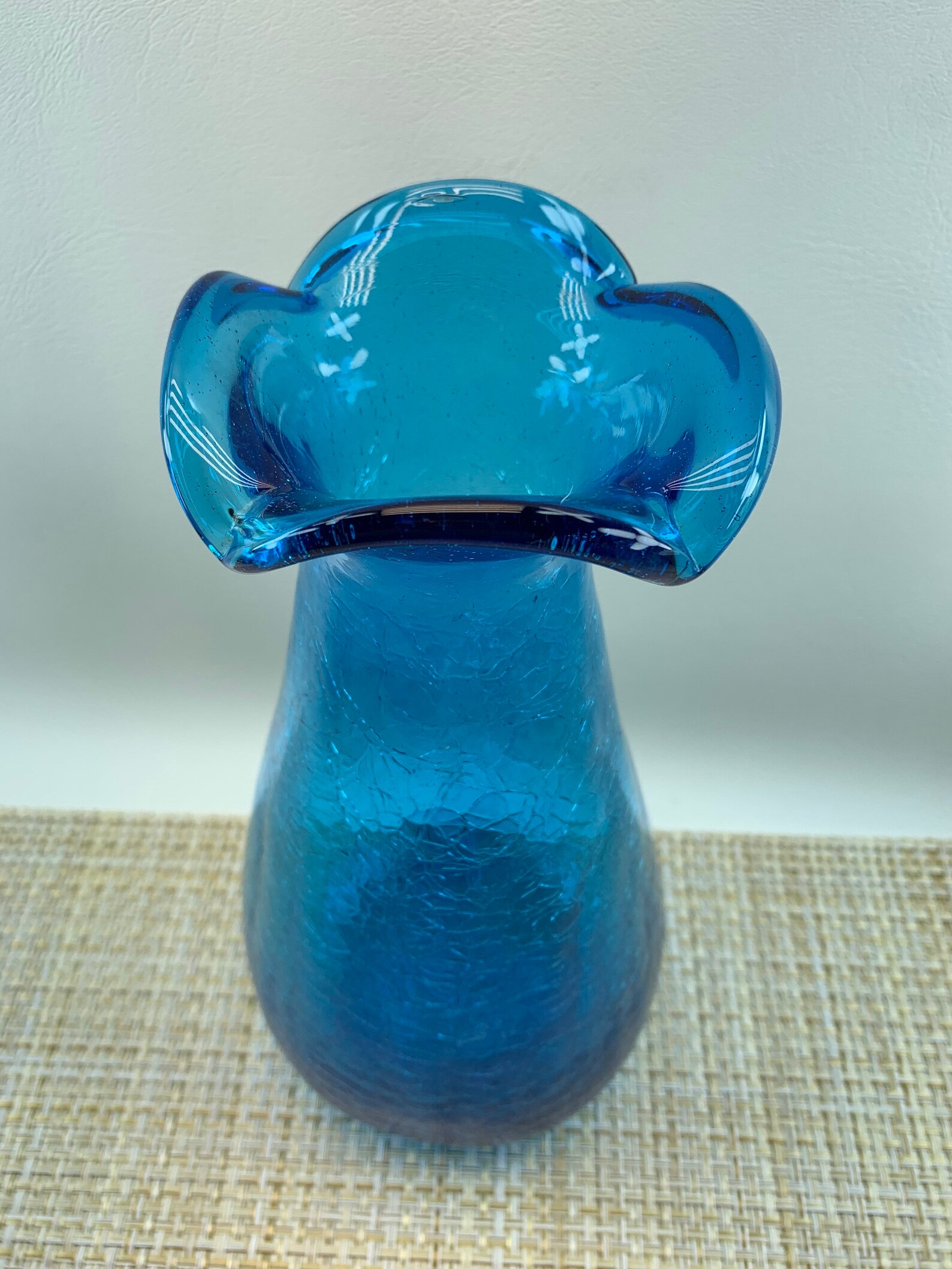 Vintage Blue Ruffled Crinkle Glass Rose Vase | Etsy