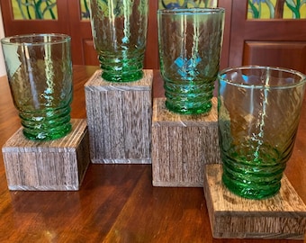 Vintage Libbey Spanish Green Optic Diamond Juice Glasses.