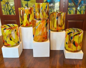Liquid Confetti Hand Blown Retro Water Glasses.