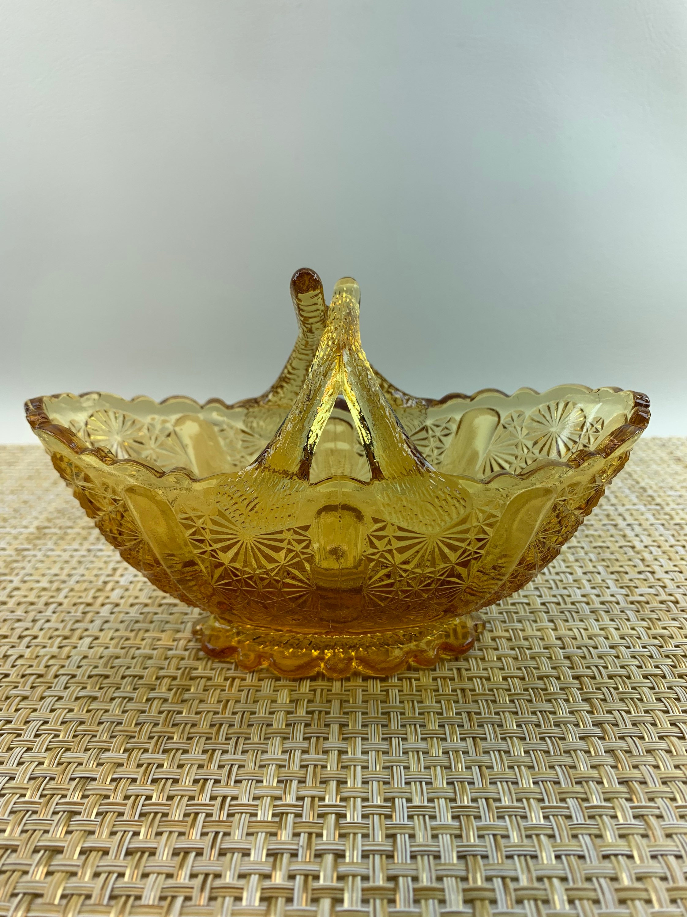 Vintage Amber Glass Handled Basket Etsy Hong Kong