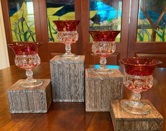 Vintage Tiffin Franciscan Kings Crown Ruby Red Flashed Liquor Glasses.